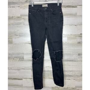 Free People Women's 27 black washed skinny jean denim distressed zip